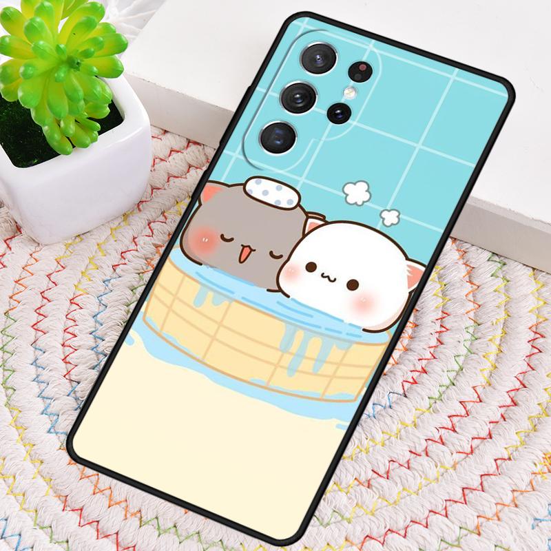 Mochi Peach Cat soft Silicone Phone Case For Samsung Galaxy note 10 pro S26 S25 S24 S23 S22 S21 Plus S25Ultra Capa Cover
