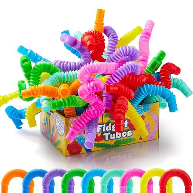 103050PCS Rainbow Pop Tubes Sensory Toy Stress Relief Telescopic Tube Stretching Fidget Toys Children Adult Decompression Toys