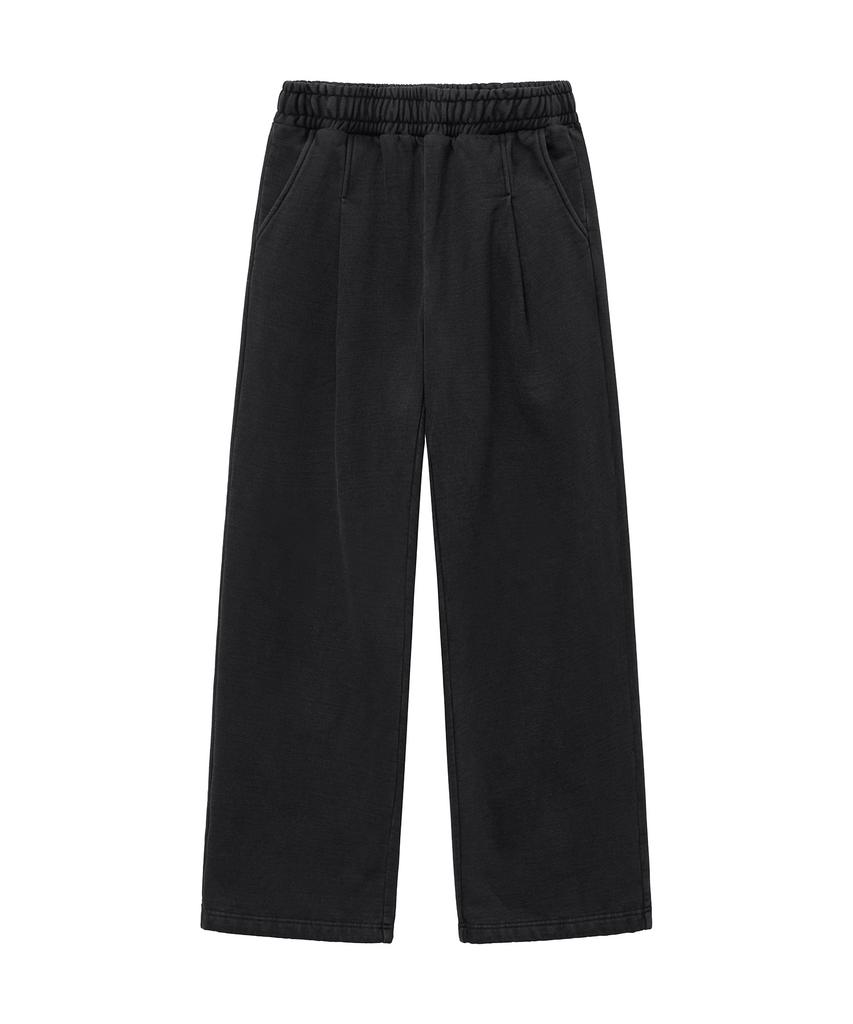 MOZMOZ Terry Brushed Pigment Wide One-Pleat String Training Pants Black