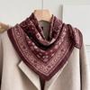 71 Cotton and Linen Retro Wind Green Geometric Small Square Scarf Silk Scarf Women's New Neck Protection Small Scarf Silk Scarf Neck High Sense
