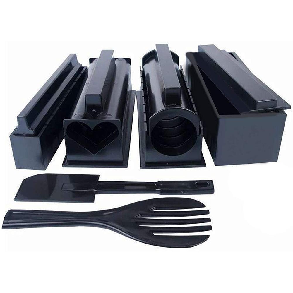 10pcs/set Sushi Making Kit Pro Japanese Specialty Food Molds Plastic with Rice Roll Mold Fork Spatula Black for Cooking Picnics