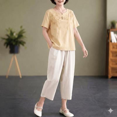 Conjunto de Manga Corta de Mezcla de Lino Estilo Chino Nuevo AEMAPE