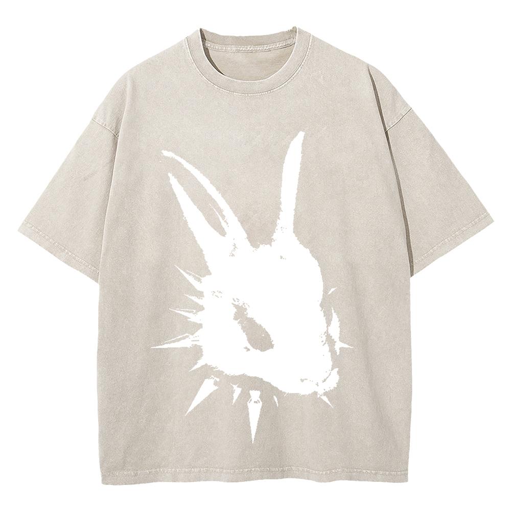 100% Cotton Vintage Washed Y2K Funny Smoking Rabbit Tshirt Fashion Men Retro Cool Bunny Meme Oversize Loose Acid Wash Tee Shirt