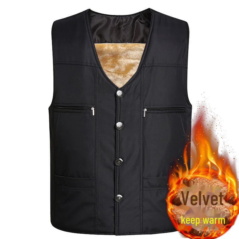 

Большой костюм для папы на шерстяной подкладке с плюшевым жилетом и толстым хлопковым жилетом для мужчин среднего и пожилого возраста 4XL (suggested 160-195 jin)