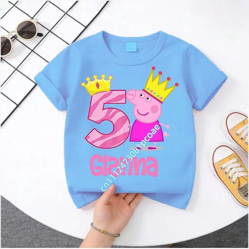 2026 Summer T-shirt Peppa Pig 1-8 Children's 100% Polyester Short-Sleeved Boys' Sport Shirt Girls' Casual Top Digital Print