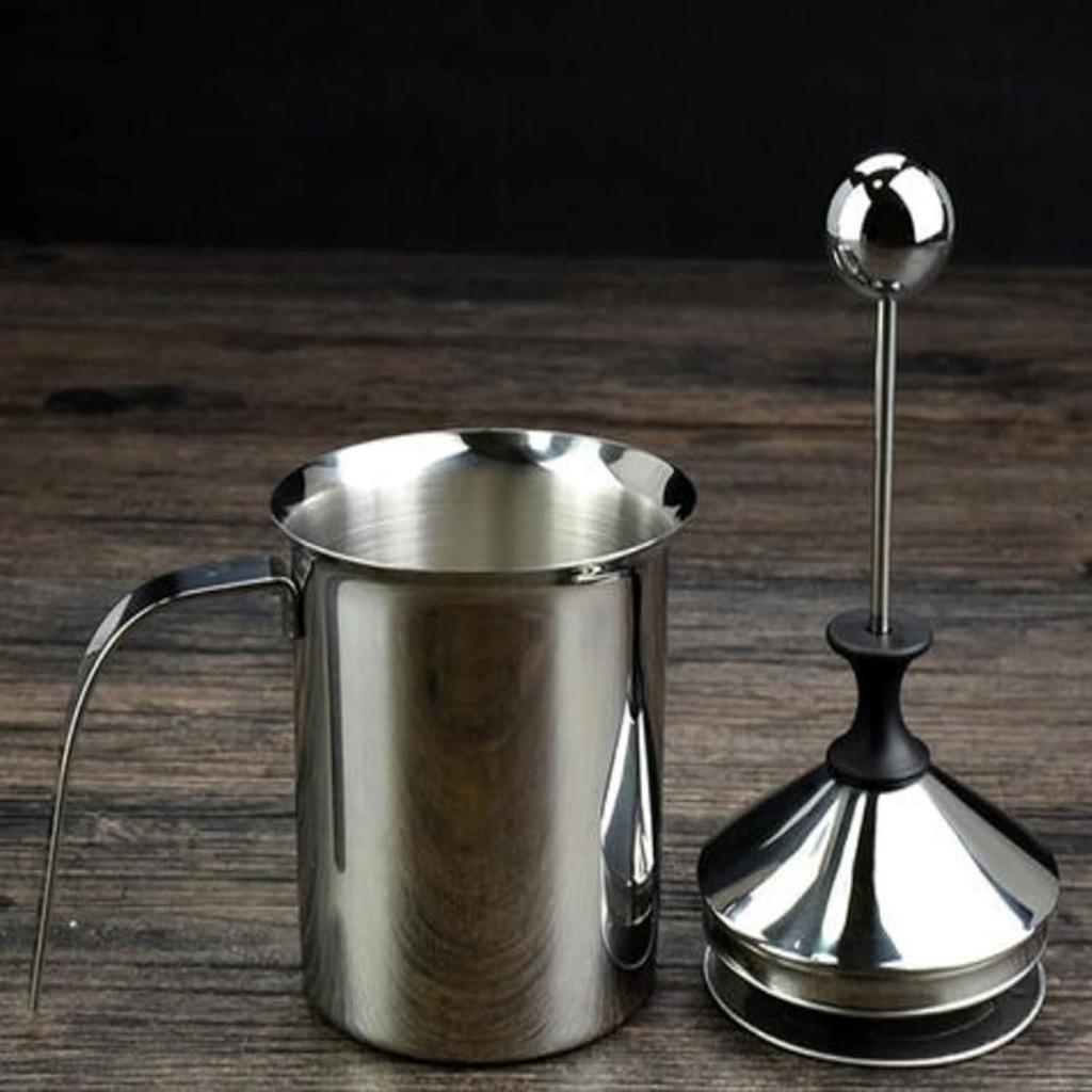 Foam Maker, Stainless Steel Manual Milk Frother, Manual Operated Milk Foam Maker, with Double Froth Screen, for Cappuccino Coffee Latte Hot Chocolate