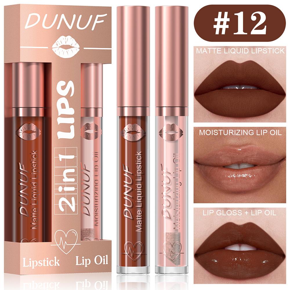 2 in 1 Lip Gloss Set Lip Oil Make-up for Women Waterproof Long Lasting Cosmetics Korean Makeup Sexy Red Matte Lipstick Lip Tint
