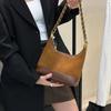 Retro Brown Chain Shoulder Bag Women Matte Patchwork Large Capacity Underarm Bag Ladies Fashion Versatile Commute Crossbody Bags