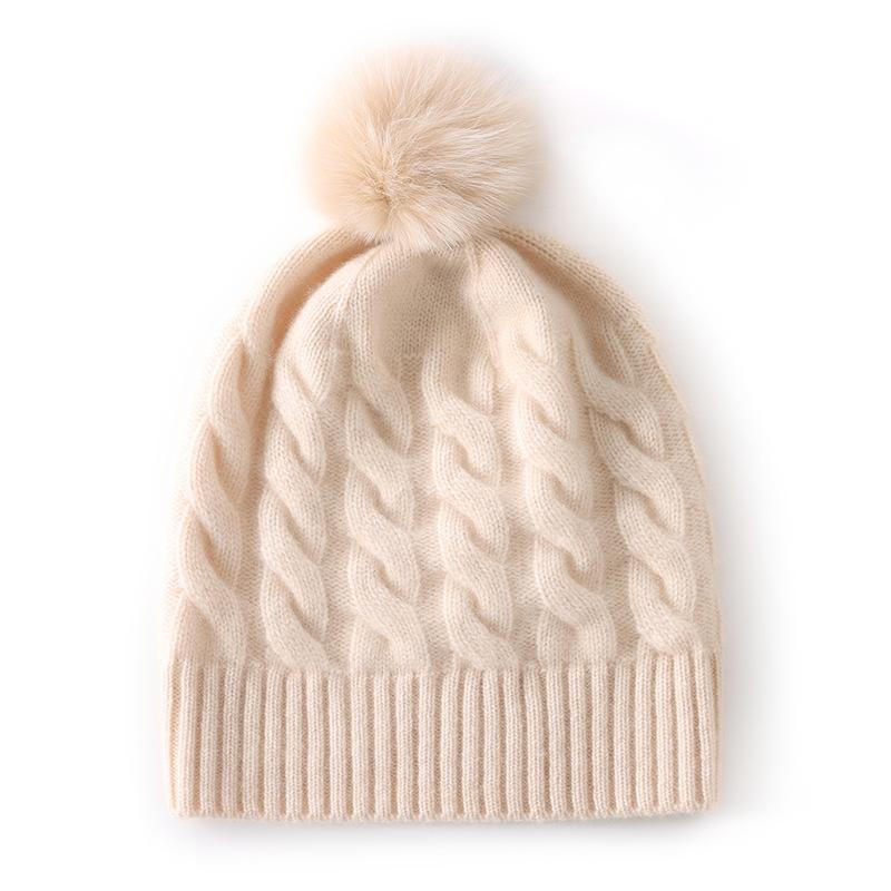 Autumn and winter new cashmere hat women's twisted hairball hat warm knitted thickened headgear versatile ear protection hat