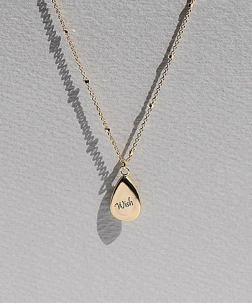 Bonbeau Long Chain Carve Necklace Teardrop Pendant Initial Engraving Long Necklace