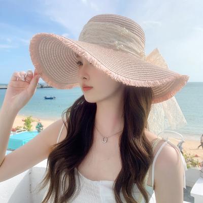 Straw Hat Women'S Summer Sun Protection Extra Large Brim Sun Hat Beach Seaside Vacation Sun Hat Foldable Hat Tide