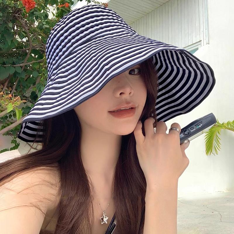 

Light and breathable striped fisherman s hat children spring and summer UV protection big edge basin hat fashion sun hat beach hat tide adult average size (56-58cm) сірий колір