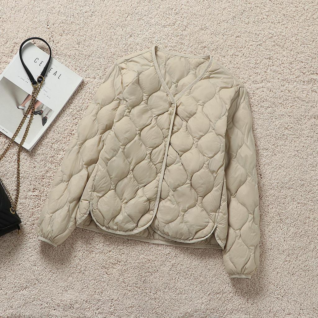 Autumn and Winter Outer Wear Collarless Light Down Jacket Women's Short Mother V-neck Down Liner with Small Jacket
