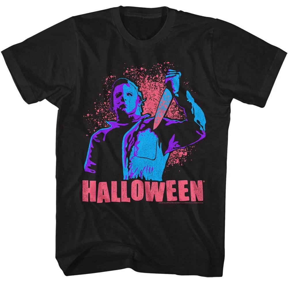 Halloween Horror Movie Neon Michael Myers Blood Splatter Knife Men s T Shirt 3XL