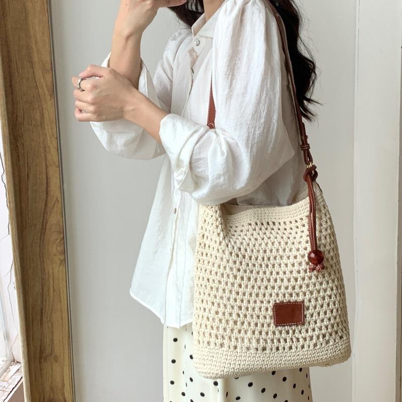 Newest Minimalist Summer Beach Woven Handles Tote Bag For Women Large Capacity Handmade Travel  Shoulder Crossbody Bag CLE