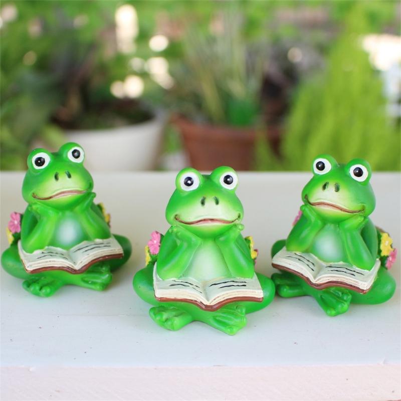 Pack of 3 Small Frogs Statues Ornaments for Indoor and Outdoor Use as Pot Lifters and Decorative Planter Risers Feet