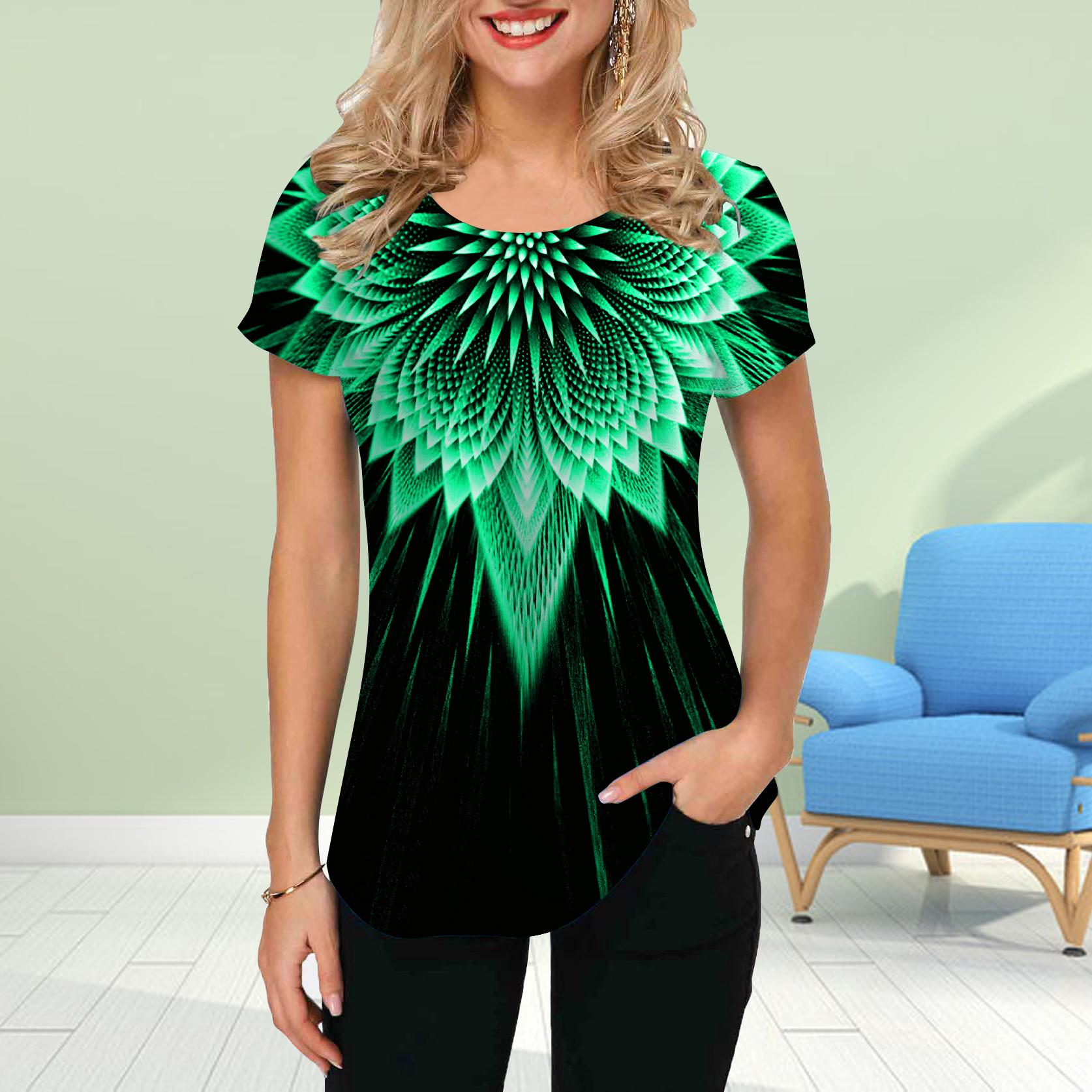 

Модная женская футболка с принтом в виде цветка ледяного столба, забавная повседневная футболка с круглым вырезом и короткими рукавами, летняя женская футболка XL зелёный