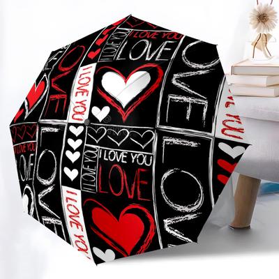1pc Love You Heart Pattern Automatic Open/Close Umbrella with Windproof, 8-Rib Sturdy Canopy, Durable Ribs, Ideal for Gifts Yy251117053
