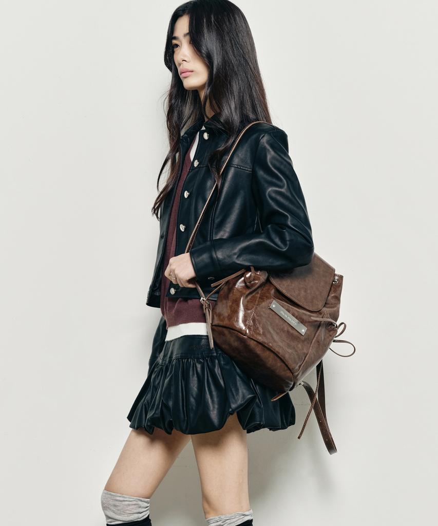 Nick&Nicole Crystal Leather Shirring Backpack_Brown