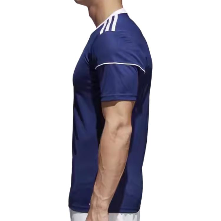 Adidas Striped Quick-Dry Comfortable Sports Round Neck Short Sleeve Football Shirt Men Tops Dark-Blue White BJ9171