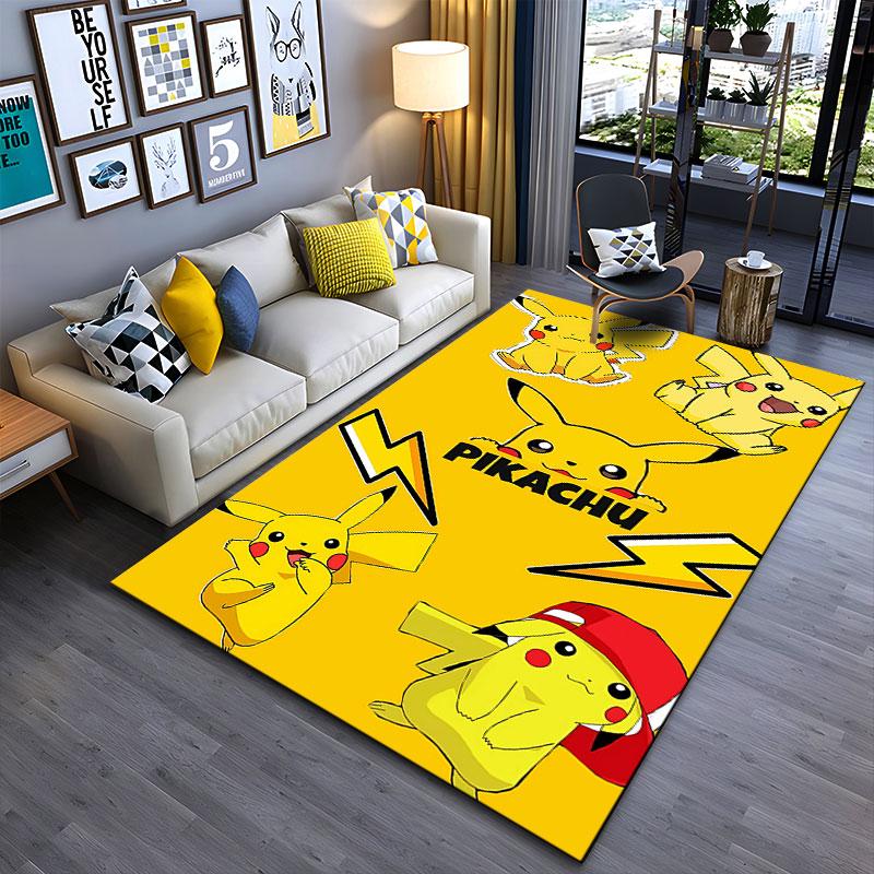 Yellow Pikachu Cartoon Carpet suitable as a non-slip mat for the living room or bedroom sofa