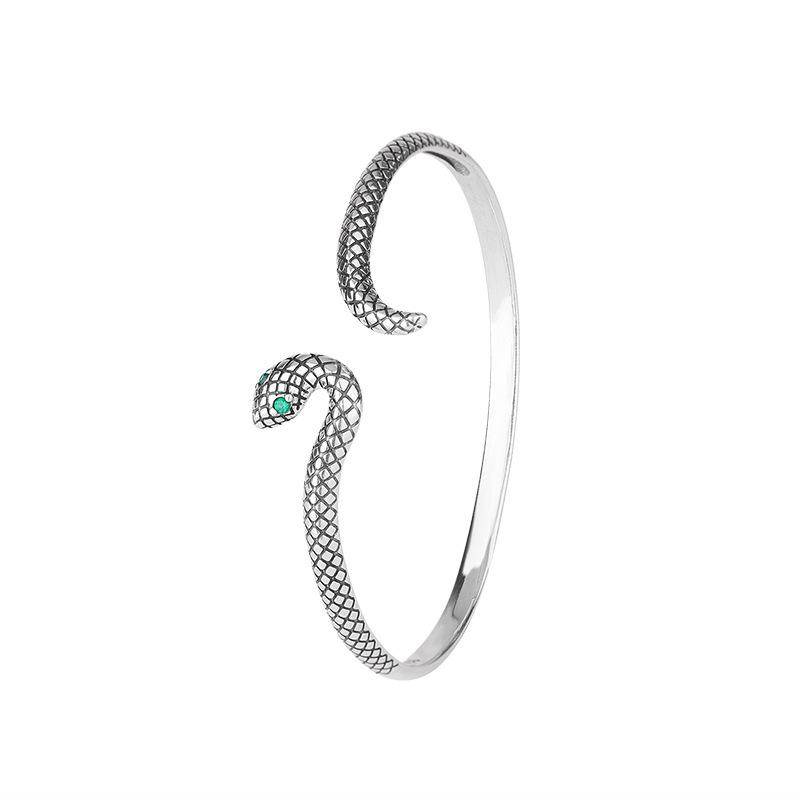 Retro Vintage Snake Bangle 925 Sterling Silver Jewelry Green-Eyed Stone Personality Animal Opening Bracelets TYB641