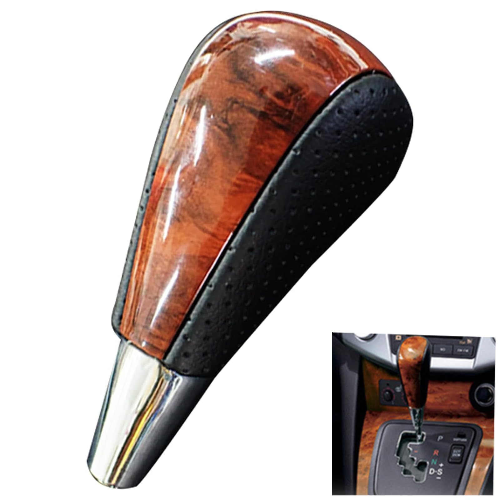 

Wellvie Универсальный рычаг переключения передач Toyota Интерьер Премиальная перфорированная черная кожа с коричневым деревом Совместим с и RAV4 Автоматические коробки передач Ручка, Детали,