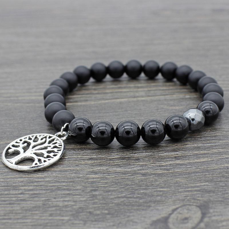 European Hot-Selling Yellow Tiger Eye & Volcanic Stone Lotus Tree Pendant Yoga Mala Bracelet