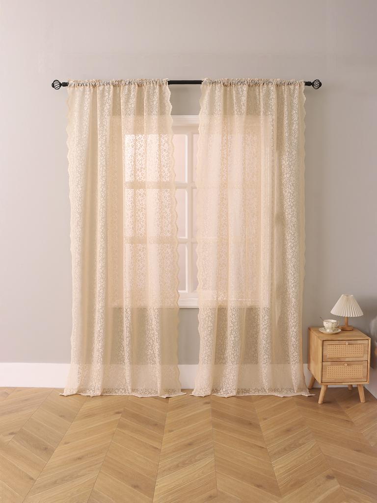 Beige Floral Lace Curtains Country Style for Living Room Bedroom Decor Ideal for Parties And Events Decoration