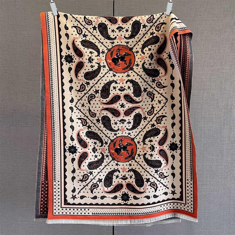 Autumn new women's fashion scarf retro splicing contrasting color cashew nut flower jacquard scarf to keep warm and cold