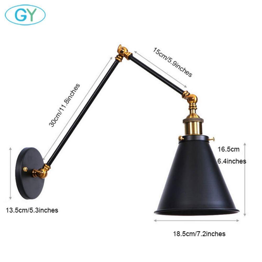Adjustable Antique Industrial Long Swing Arm Black Wall Lamp Lights Brown Brass Retro Lighting For Bedroom Sconce Fixture