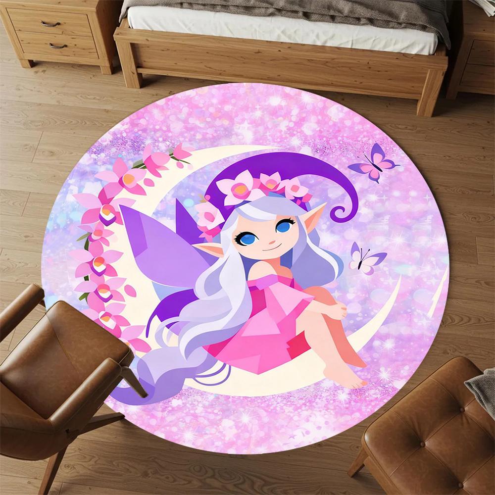 1PC Fairy Moon Round Chair Mat Area Rug - Non-Slip, Floor Mat for Office, Bedroom, and Indoor Decor -Gift D1127179
