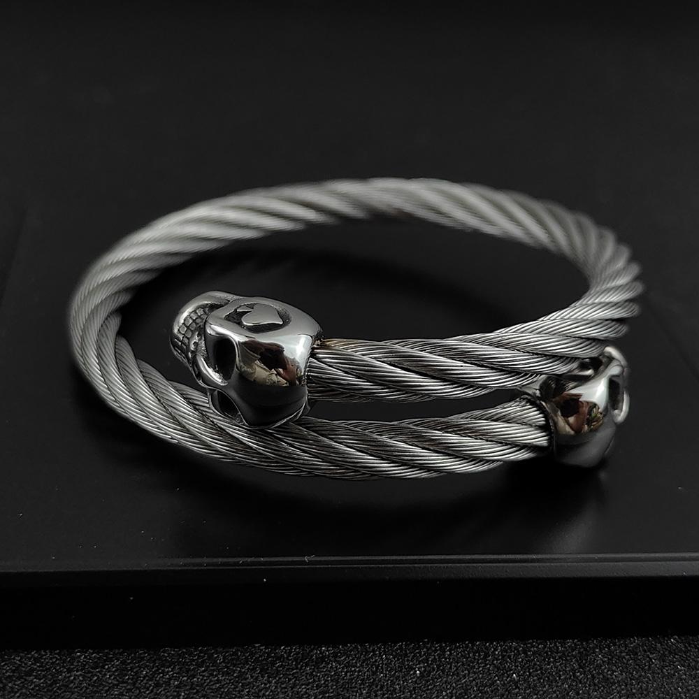 Braccialetti Hip Hop in Acciaio Inossidabile Doppi Braccialetti Teschio per Uomo Regolabile Intrecciato Wrap Bracciale a Manetta Gioielli Scheletro Pulseras