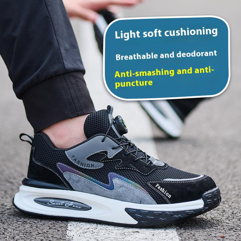 Non-slip Work Safety Shoes For Men Steel Toe Cap Protective Shoes Puncture-Proof Work Shoes Sneakers Rotating Button Men Shoes