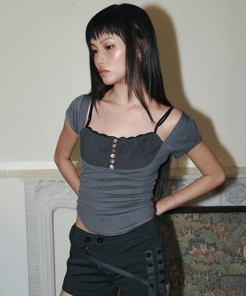Peullijeunopallou Katie Button Baby Top (Charcoal)