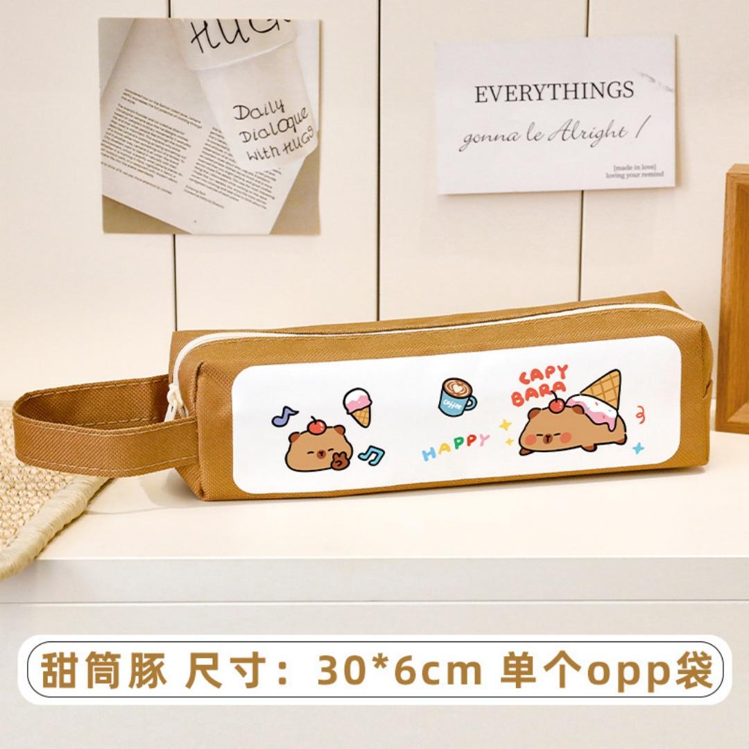 

Capibala Canvas Pencil Case with Handheld Strap Large Capacity Portable Pen Bag School Stationery Storage Pouch Office Supplies