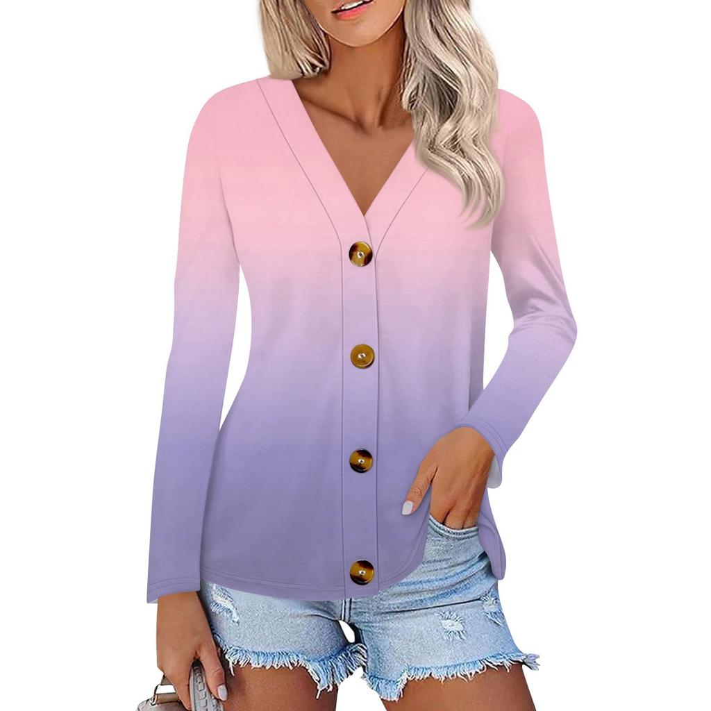 Women's Fashion Casual Print Button-down Shirt Long Sleeve Tops