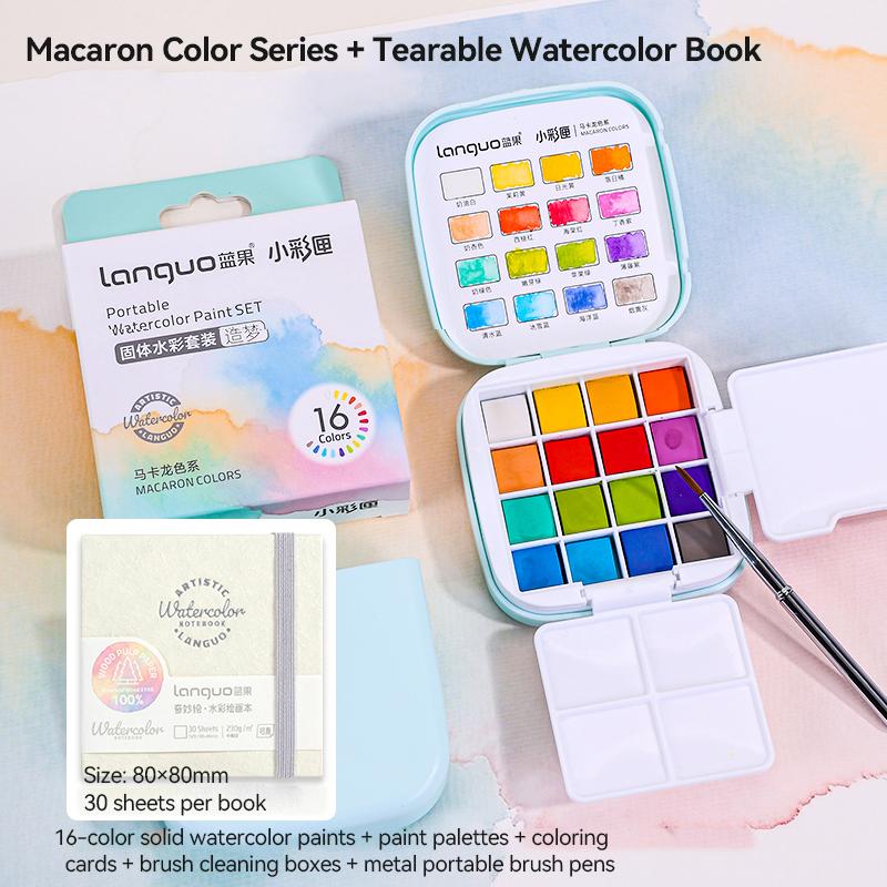 Languo Watercolor Palette Set 16 Colors Mini Portable Solid Watercolor Pigment Set Travel Paint Palette For Painting Writing
