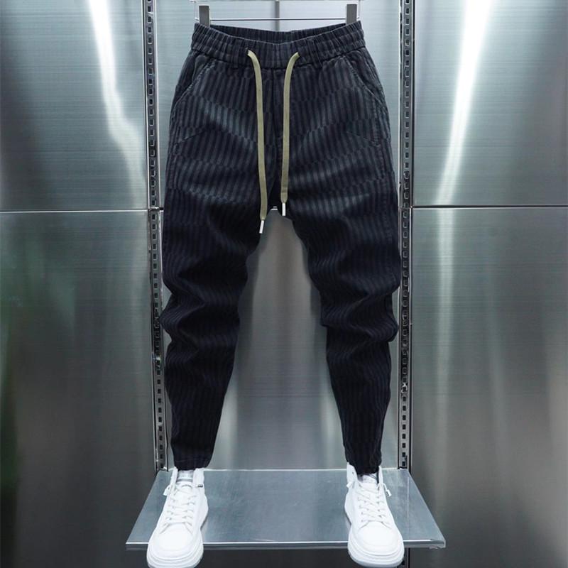 Jeans Skinny Listrado Degradê Masculino: Calças Harem Elásticas da Moda para Primavera e Outono