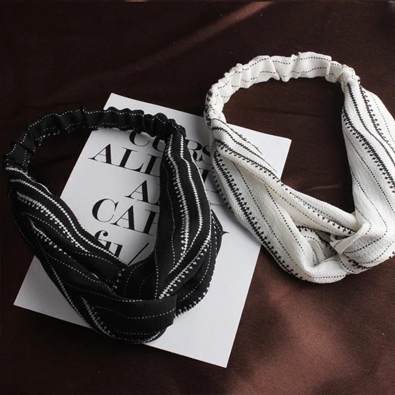 New Korean Retro Printed Cross Headband for Women Sweet Simple Elastic Hair Scrunchies Hair Band Girl Hair Accessories
