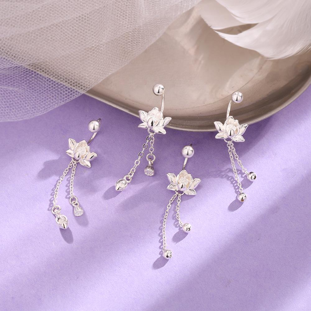 Yi Xuan Elegant Floral Tassel Earrings - Retro Lotus Bead Design