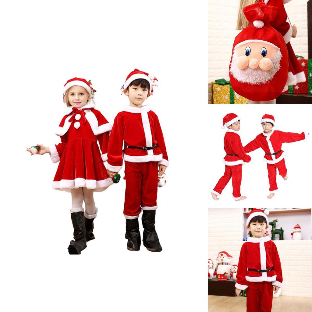 Kids Xmas Outfit Boys Girls Santa Claus Cosplay Costume Christmas Clothes