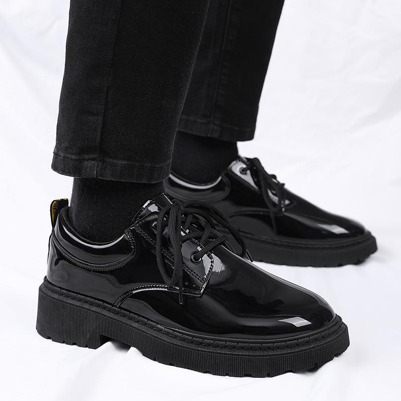 Black Men Casual Patent Leather Shoes Business Lace Up Comfort Office Work Shoes for Male Party Wedding Formal Dress Footwear