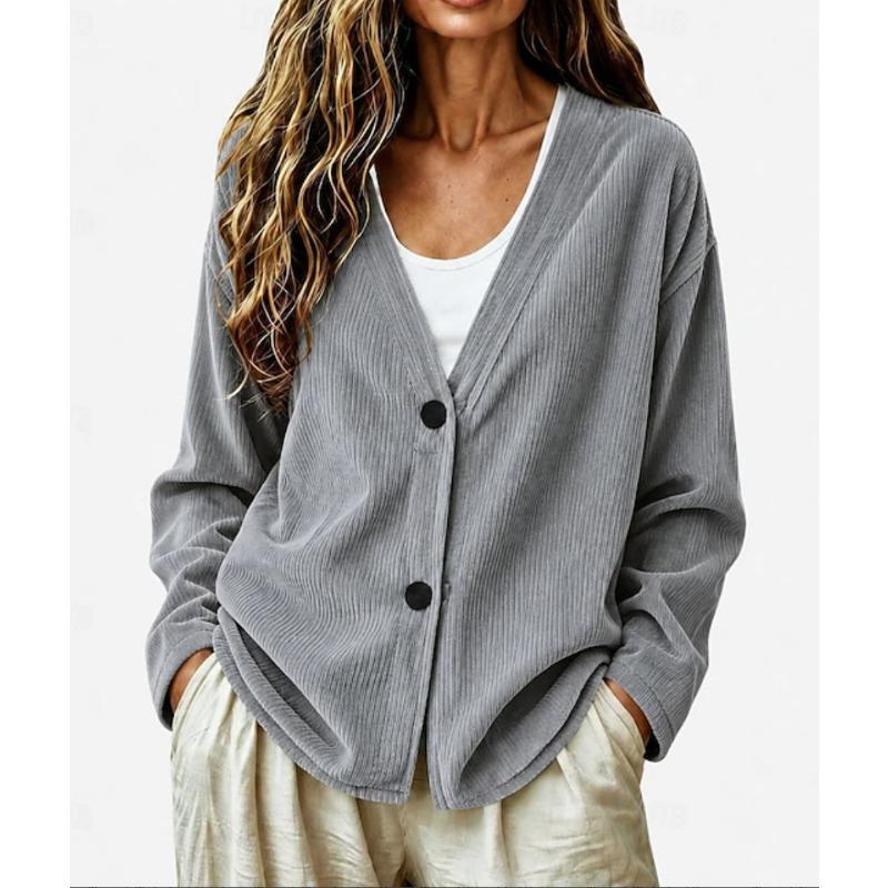 Women S Casual V Neck Button Corduroy Long Sleeve Cardigan Sweatshirt