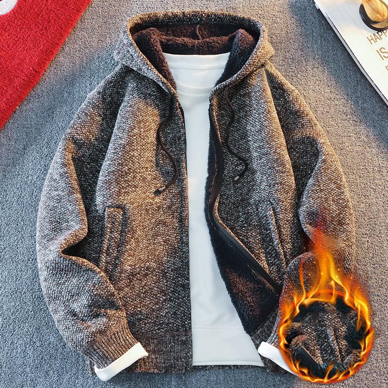 Classic Men's Knitted Sweater Cardigan Hooded Jackets Casual Streetwear Full Zip Cardigans Jackets Coat