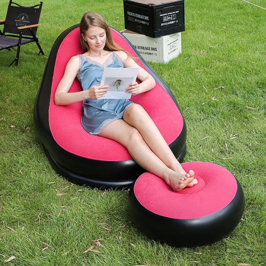 Inflatable Lounge Chair : Lazy Flocking Recliner, Air Couch Sofa for Indoor, Outdoor, Travel & Camping (No Pump)