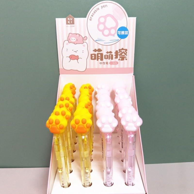 Cute Cat Paw Gel Pens (Set of 2), 0.5mm Fine Tip, Erasable Blue Ink, Smooth Writing, Adorable Animal Stationery, Perfect Gift for Cat Lovers,