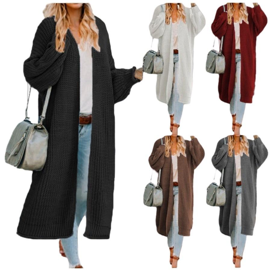 Women's Casual Knitted Solid Color Long Cardigan Sweater Jacket