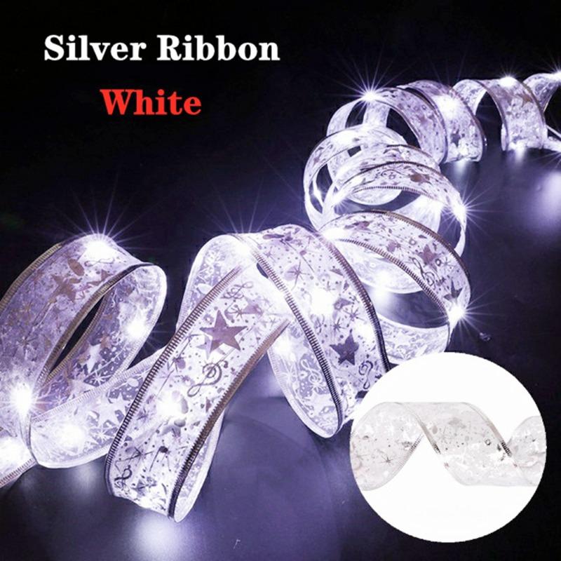 Christmas Ribbon Fairy Light Christmas Decoration For Home 2025 DIY Bows String Light Tree Ornaments Xmas Decor New Year 2026