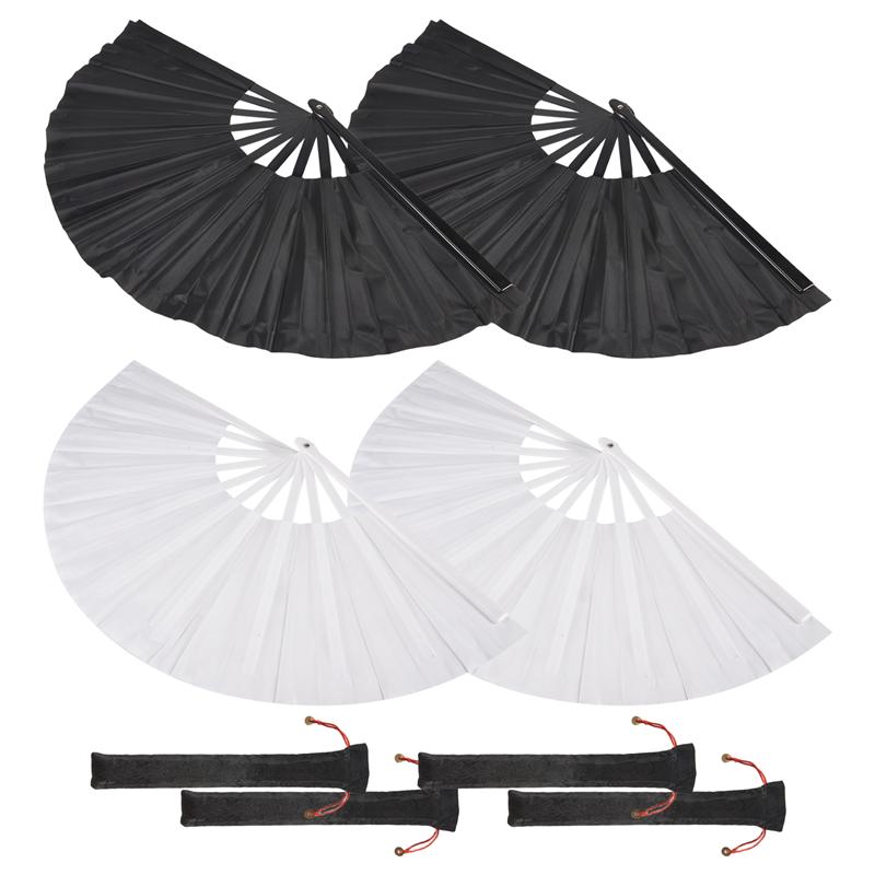 M-Modern-4 Pcs Large Folding Fan Silk Hand Fan Chinese Japanese Kung Fu Tai Chi Handheld Fan Folding Dancing Prop Craft Fan